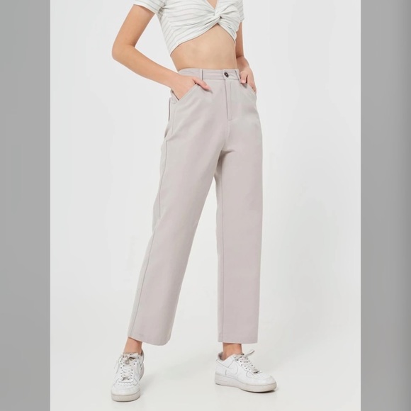 Straight leg solid pants (gray/white) - Picture 1 of 1